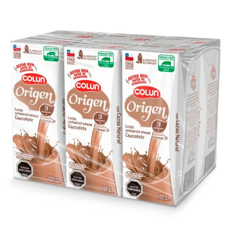 Pack 6 un. Leche Colun Origen Chocolate 200 ml