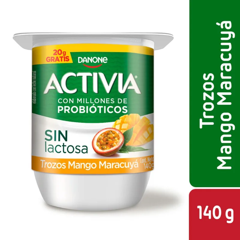 Yogurt Activia Trozos Mango Maracuyá Sin Lactosa 140 g