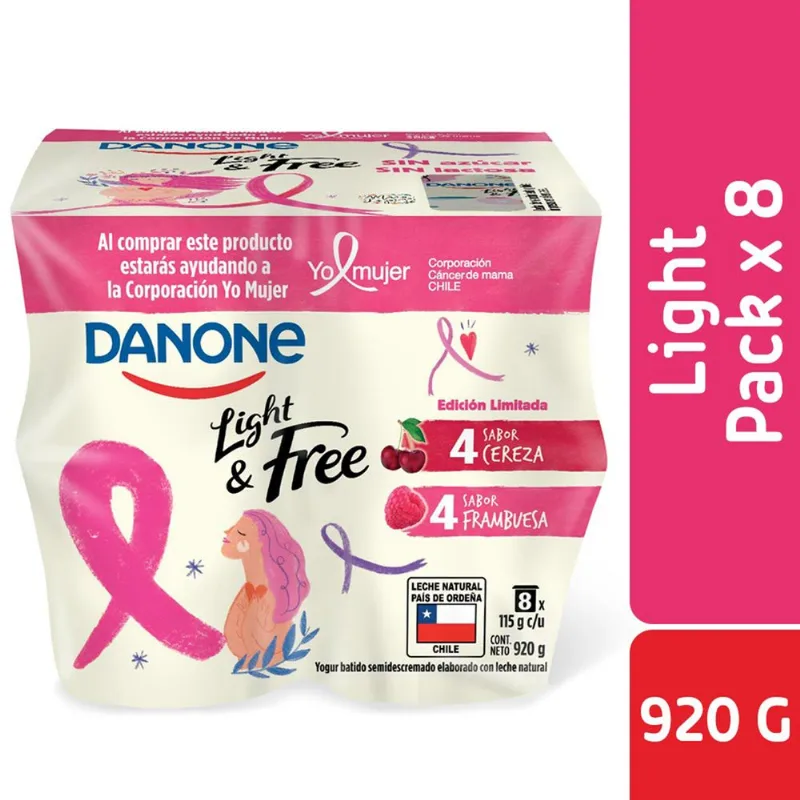 Pack 8 un. Yogurt Danone Light & Free Frambuesa 115 g