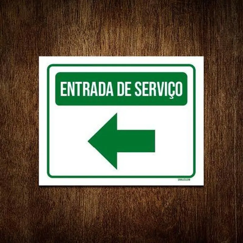 Placa Sinalização Entrada Serviço Verde Seta Esquerda 36x46