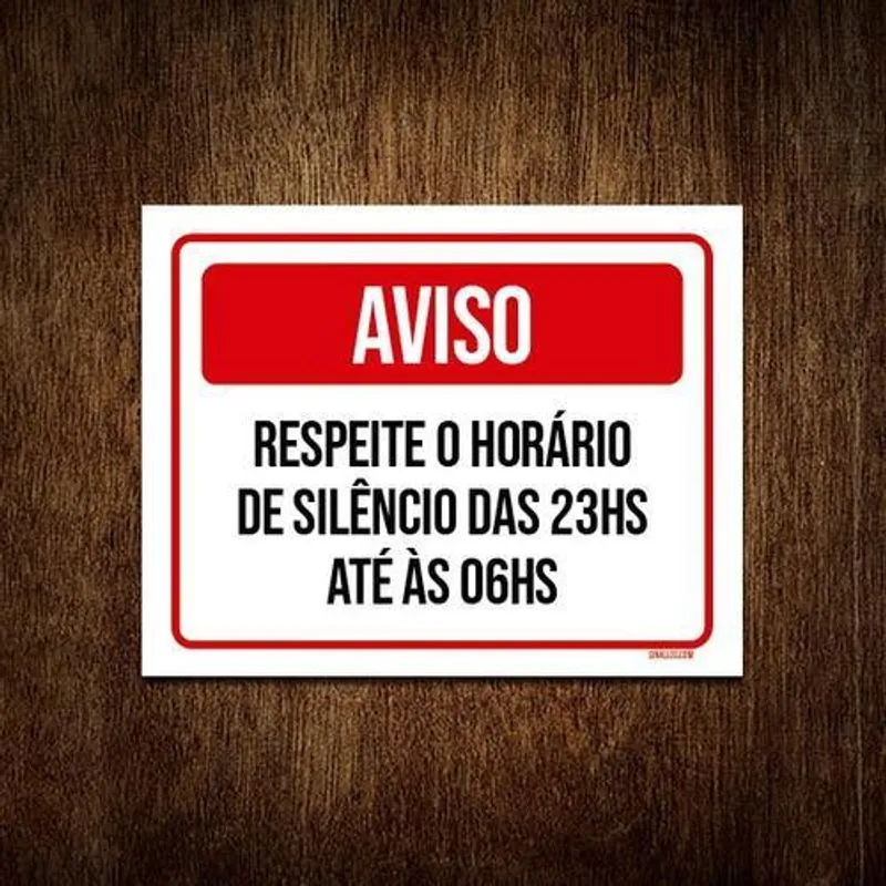 Placa Sinalização Aviso Respeite Horário De Silêncio 27x35