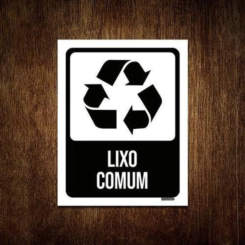 Placa Sinalização - Lixo Comum Placa Preta 27X35