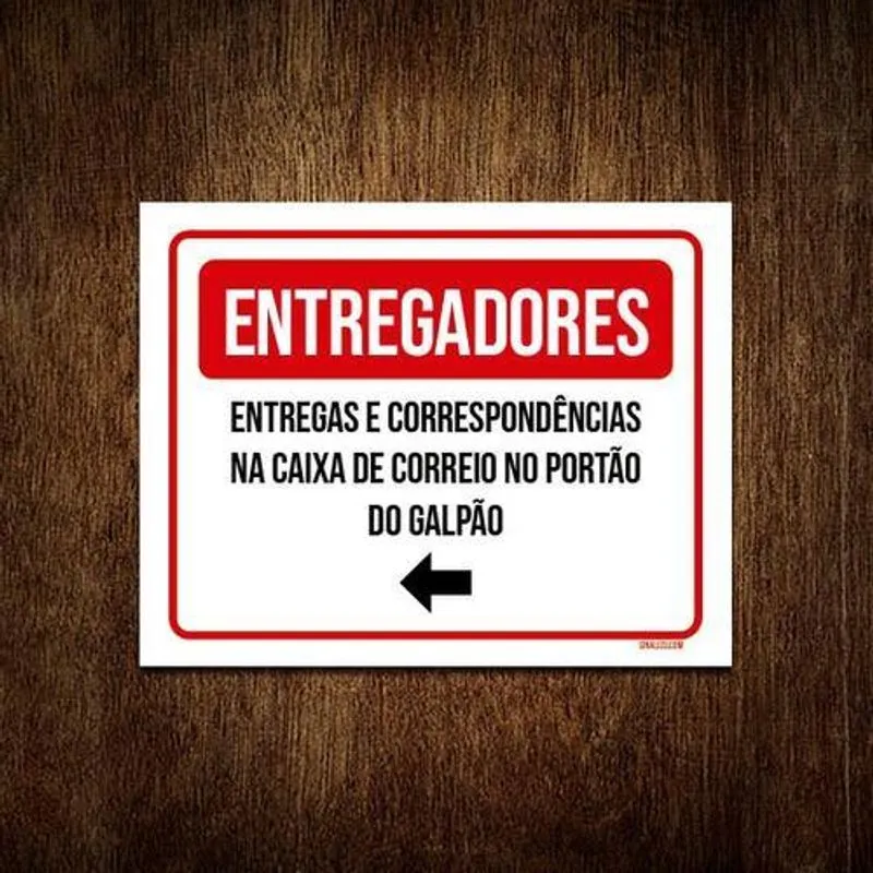Placa Entregadores Galpão Seta Esquerda 27x35