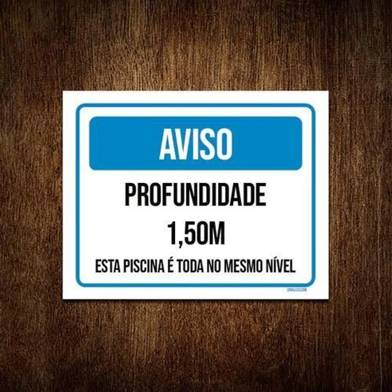 Placa Sinalização - Aviso Profundidade 1,50 M 27x35