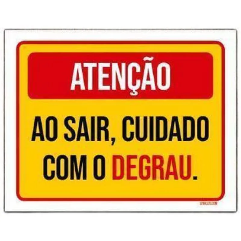 Placa Vermelha Atenção Ao Sair Cuidado Degrau 27x35cm