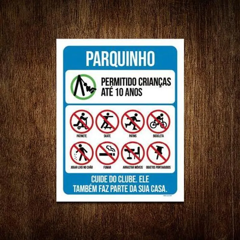 Placa Condomínio Parquinho Cuide Do Clube 18x23