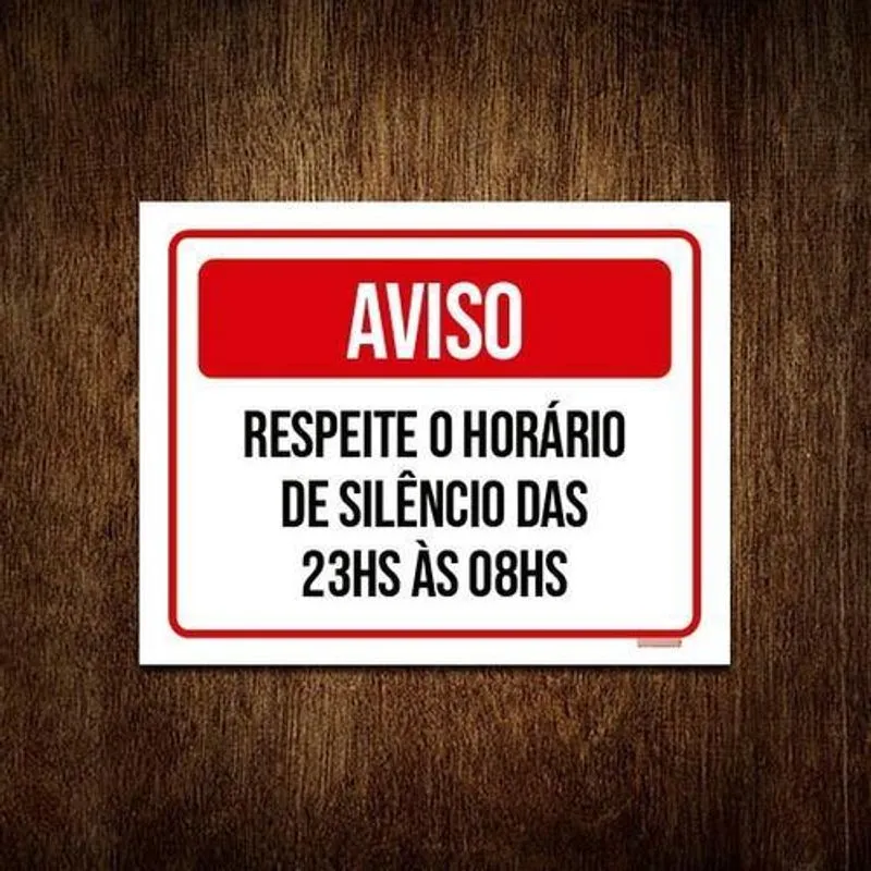 Kit 3 Placa Aviso Vermelho Respeite Horário Silêncio