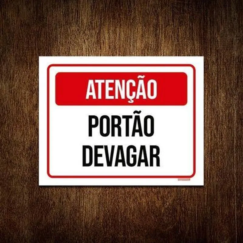 Kit 3 Placa Sinalização - Atenção Portão Devagar Verm