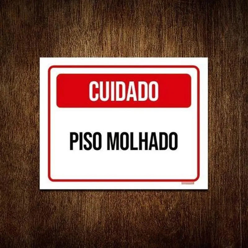 Kit 5 Placa Sinalização - Cuidado Piso Molhado Vermelho