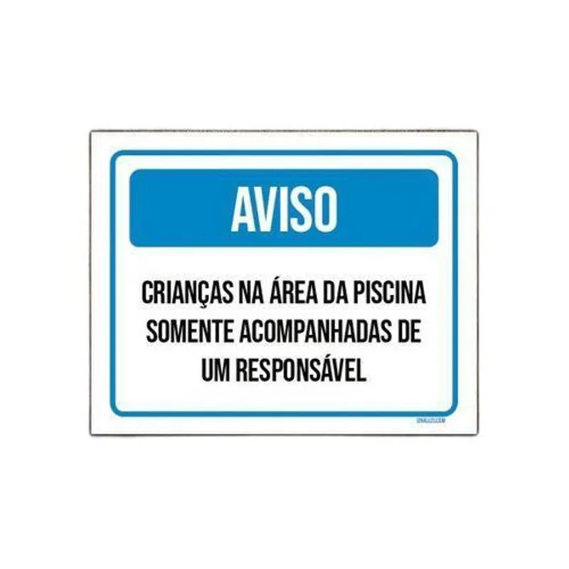 Kit 5 Placa Aviso Crianças Área Piscina Responsável