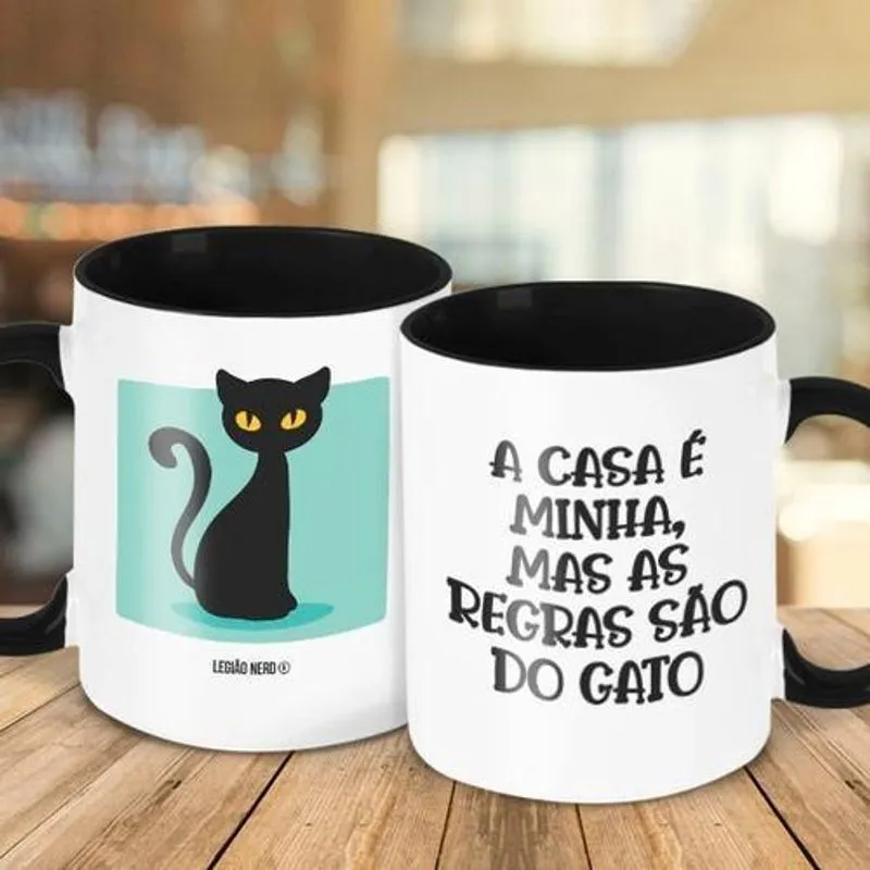 Caneca Decorativa - A Casa Minha Mas Regras São Do Gato