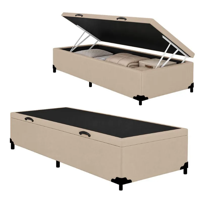 Cama Box com Baú Solteiro Royal Sleep Ortopédico Courino Bege