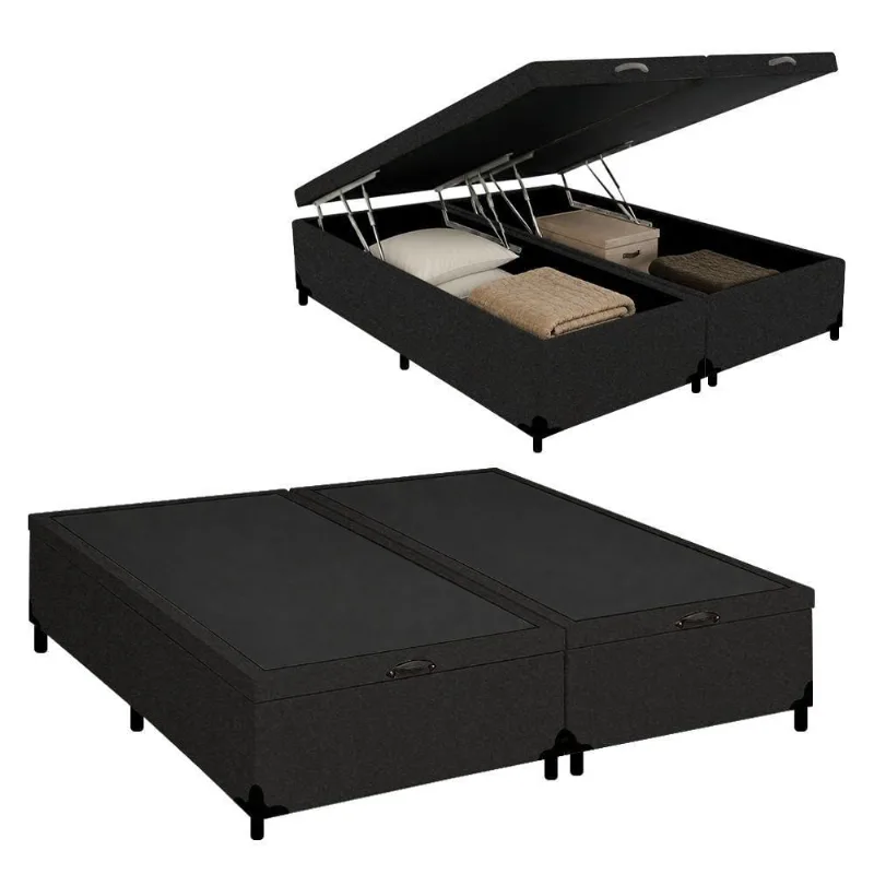 Cama Box com Baú King Royal Sleep Bipartido Suede Preto 192CM Royal Sleep