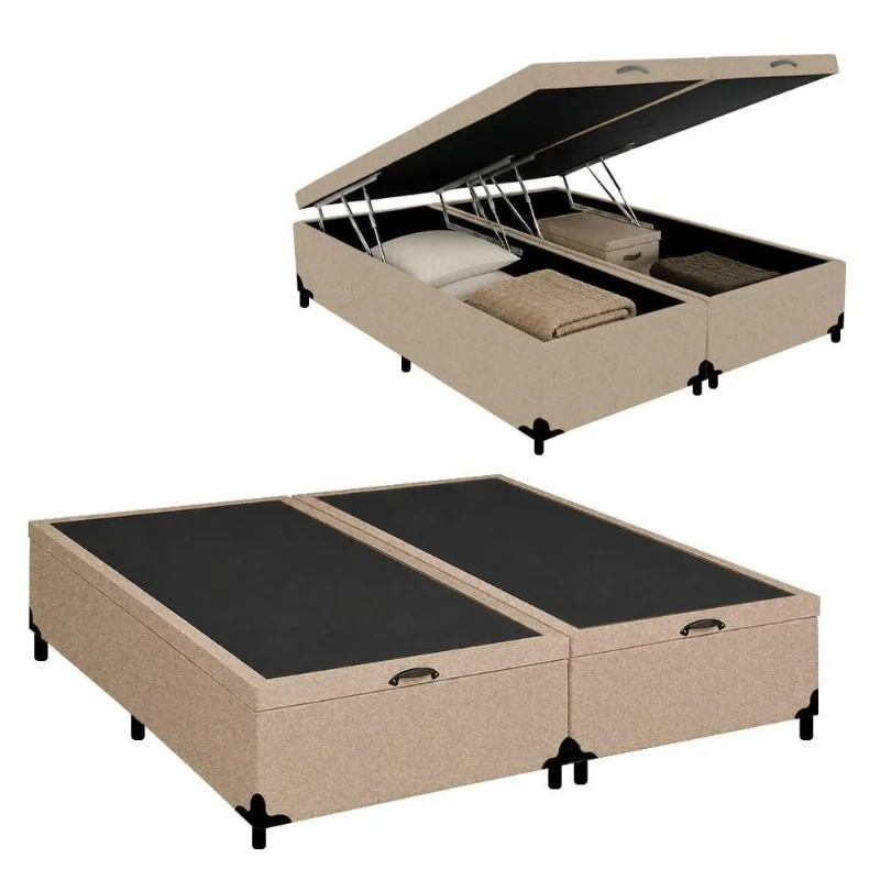 Cama Box com Baú King Royal Sleep Bipartido Suede Bege 192CM Royal Sleep