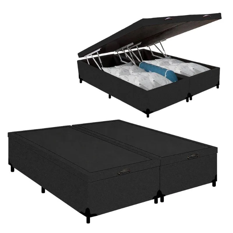 Cama Box com Baú Casal Royal Sleep Suede Pneumática Preto