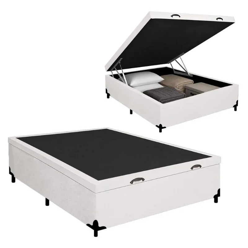 Cama Box com Baú Casal Royal Sleep Courino Branco 138CM