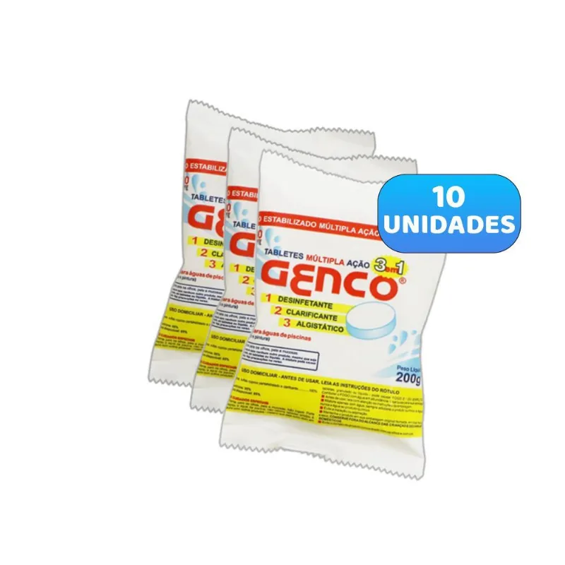 Kit 10 Pastilhas De Cloro Genco Tripla Ação Piscinas Tablete