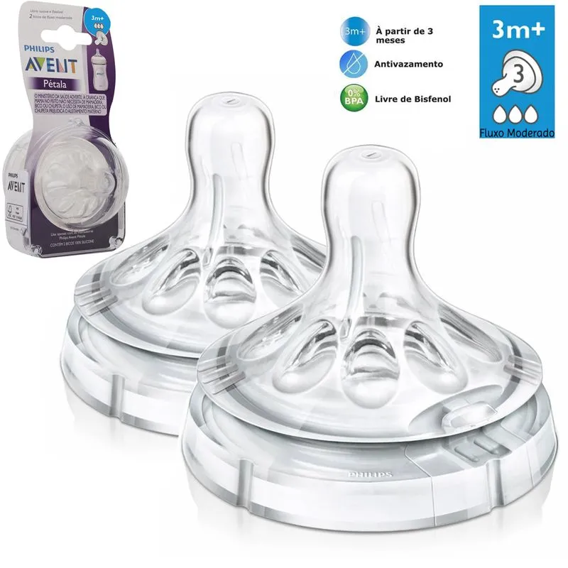 Bico para Mamadeira Philips Avent Pétala Silicone Tamanho 3 Fluxo Moderado 3+ Meses