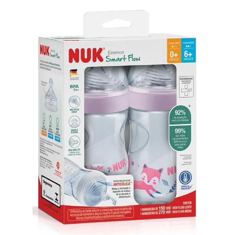 Kit Mamadeira Essence Anticólica Nuk Rosa 0+/6+mes 150/270ml
