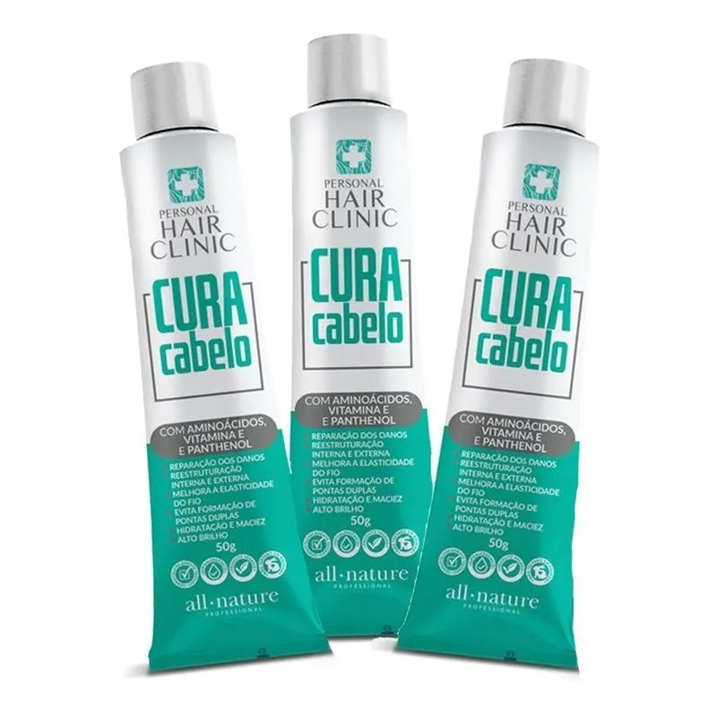 Trio Cura Cabelo All Nature Pomada Reconstruç Capilar 3x50ml
