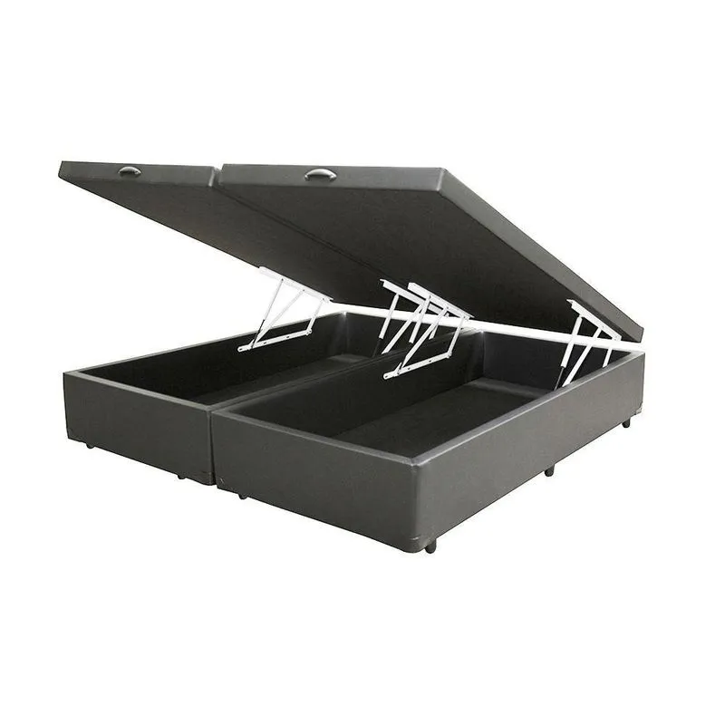 Cama Box Baú King Bipartido King Design Sintético Cinza 193x203x41