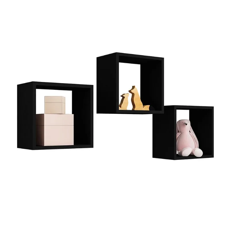 Kit 3 Nichos De Parede Decorativo Louise Preto - Ajl Móveis