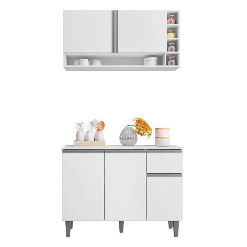 Kit De Cozinha Vanessa Balcão Com Tampo Mdp E Aéreo Branco - Ajl Móveis Branco