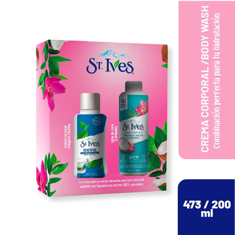 Pack Corporal St. Ives: Crema Elastina 200 ml + Body Wash Coconut 473 ml