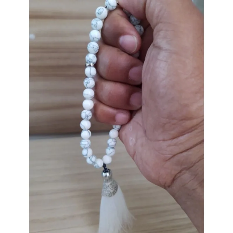 Terço Árabe Masbaha Branco Pedra Howlita 33 Contas