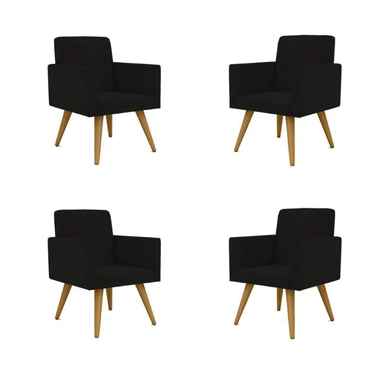 Kit 04 Poltronas Decorativa Recepção Balaqui Decor Preto