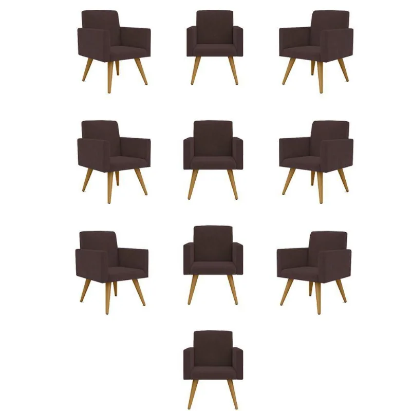 Kit 10 Cadeiras Poltronas Decorativa - Escritório - Recepção Cor:marrom