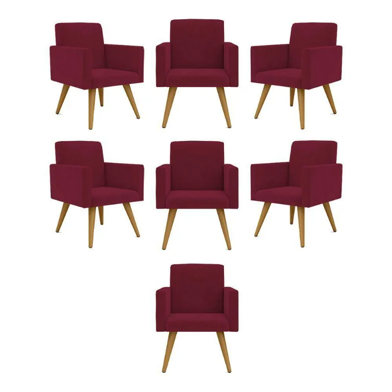 Kit 07 Poltronas Nina Decorativa Para Recepção Balaqui Decor Cor:marsala