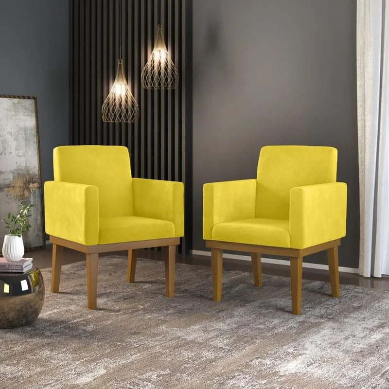 Kit 02 Poltronas Decorativa Reforçada Amarelo Balaqui Decor