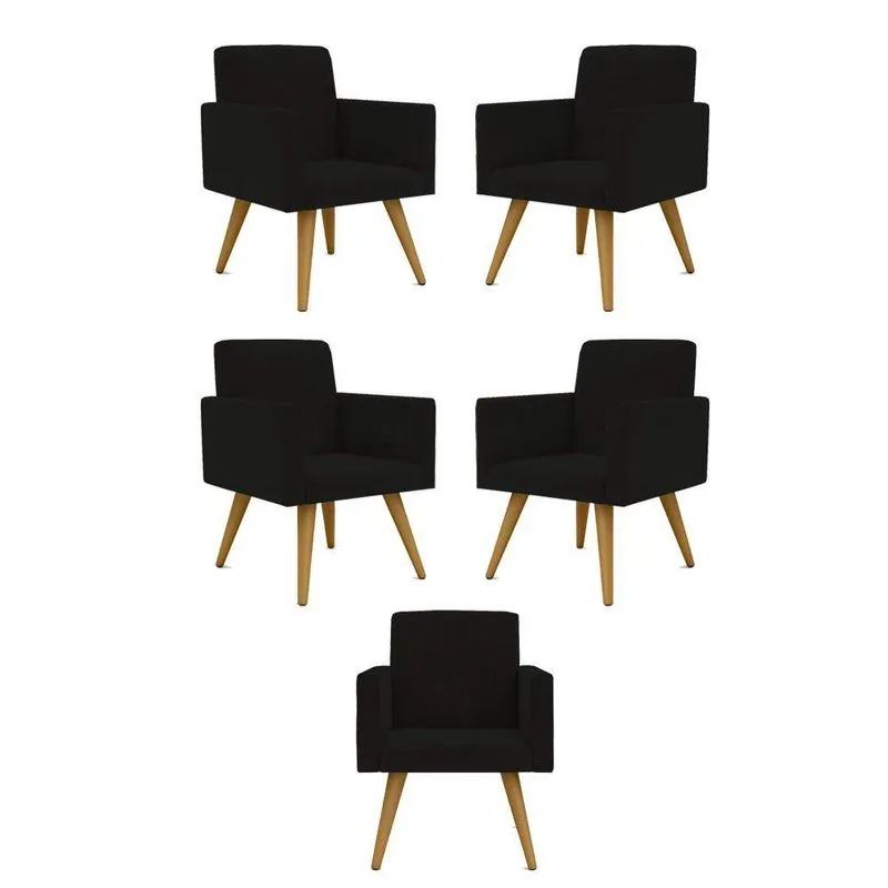 Kit 05 Poltronas Nina Decorativa Para Recepção Balaqui Decor Cor: preto