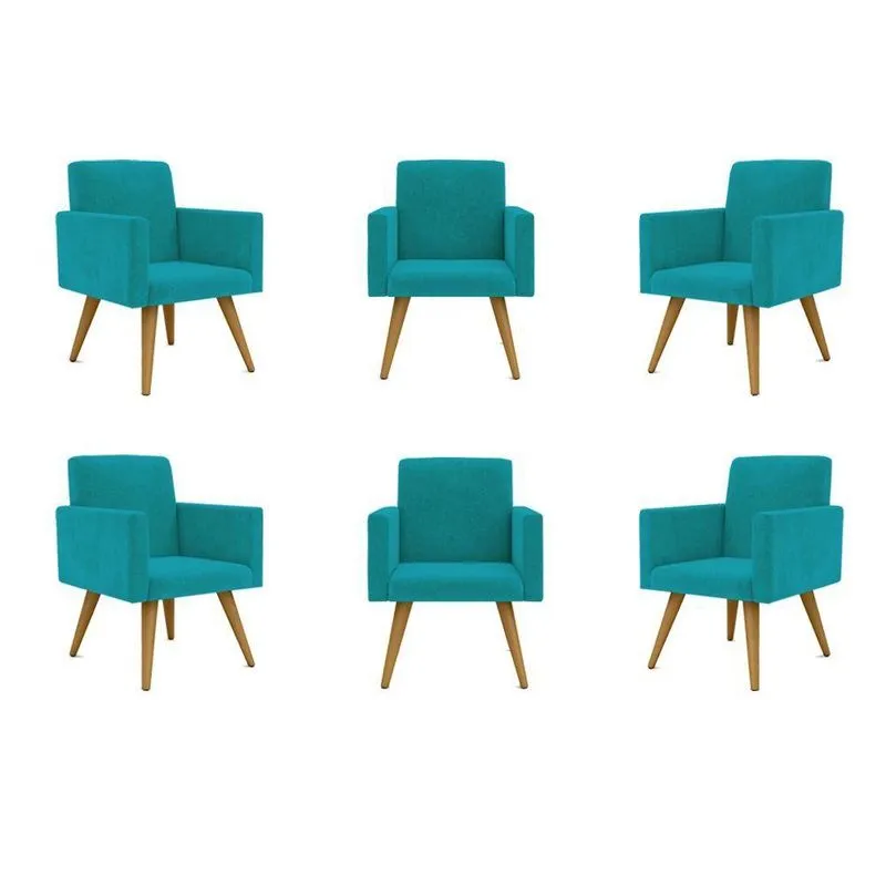 Kit 06 Cadeiras Poltronas Decorativa - Escritório - Recepção Cor: azul-turquesa