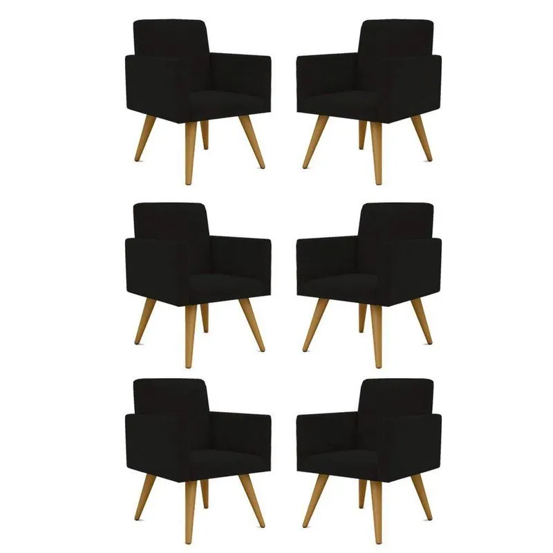 Kit 06 Cadeiras Poltronas Decorativa - Escritório - Recepção Cor: preto