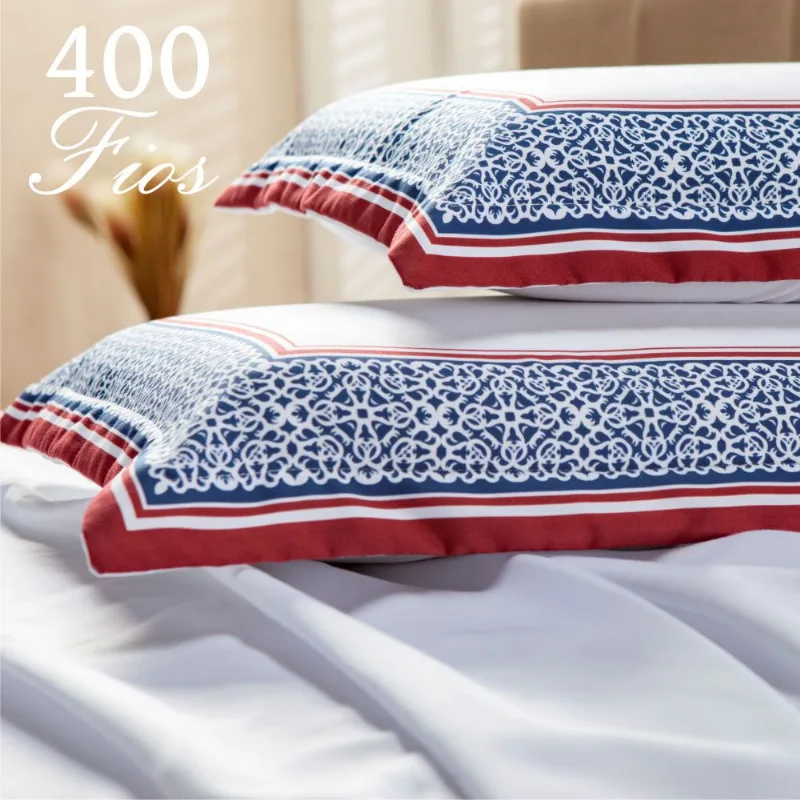 Jogo de Lençol Queen Tendência 3 Peças 400 Fios - Azul