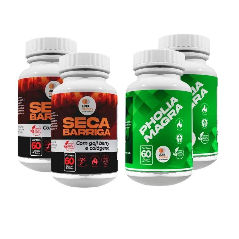 Combo 2 Seca Barriga + 2 Pholia Magra 500mg 60 cáps emagrece