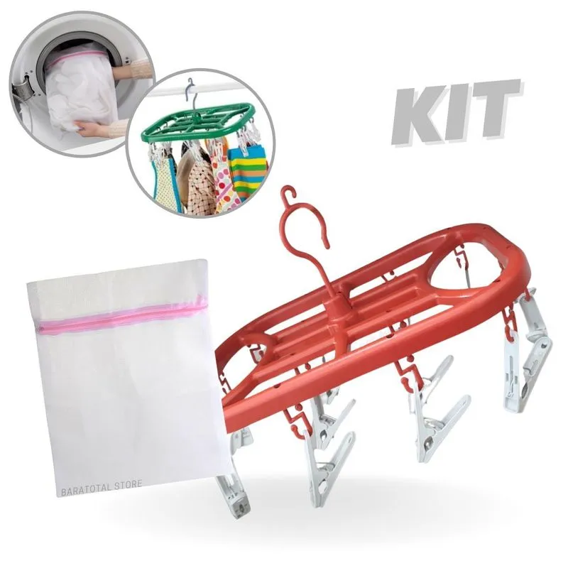 Kit Varal Pequeno Roupas Intimas E Delicada Saco Telado Lava