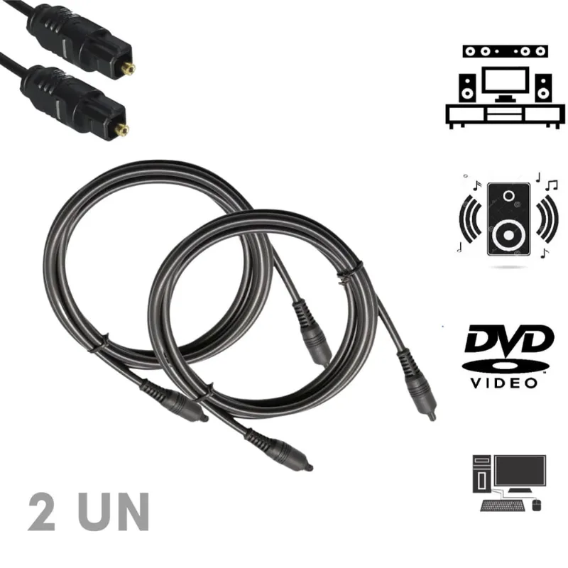 Kit 2 Cabo Optico Audio Digital 2m Home Tv Dvd Pc Computador