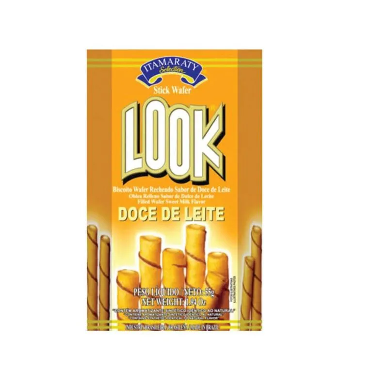 20 Un Biscoito Wafer Recheado Sabor Doce De Leite Look 55g