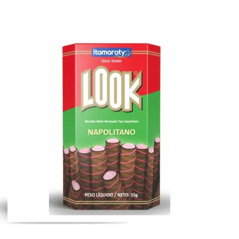 20 Un Biscoito Wafer Recheado Sabor Napolitano Look 55g