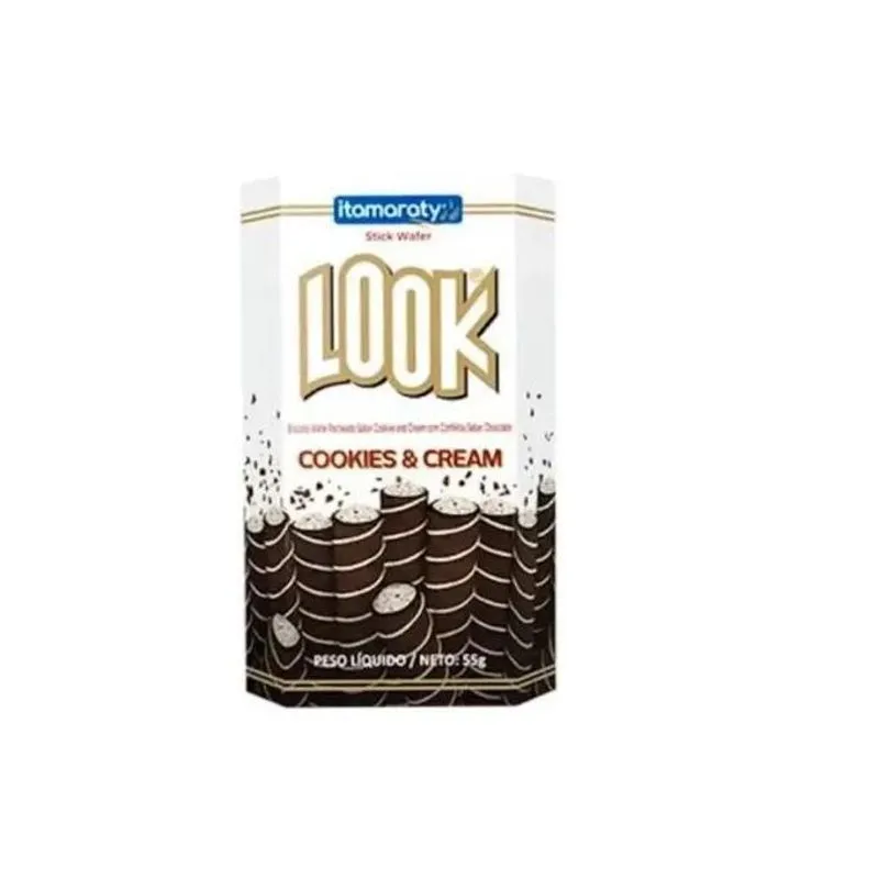 Kit 10 Biscoito Wafer Recheado Sabor Cookies&cream Look 55g