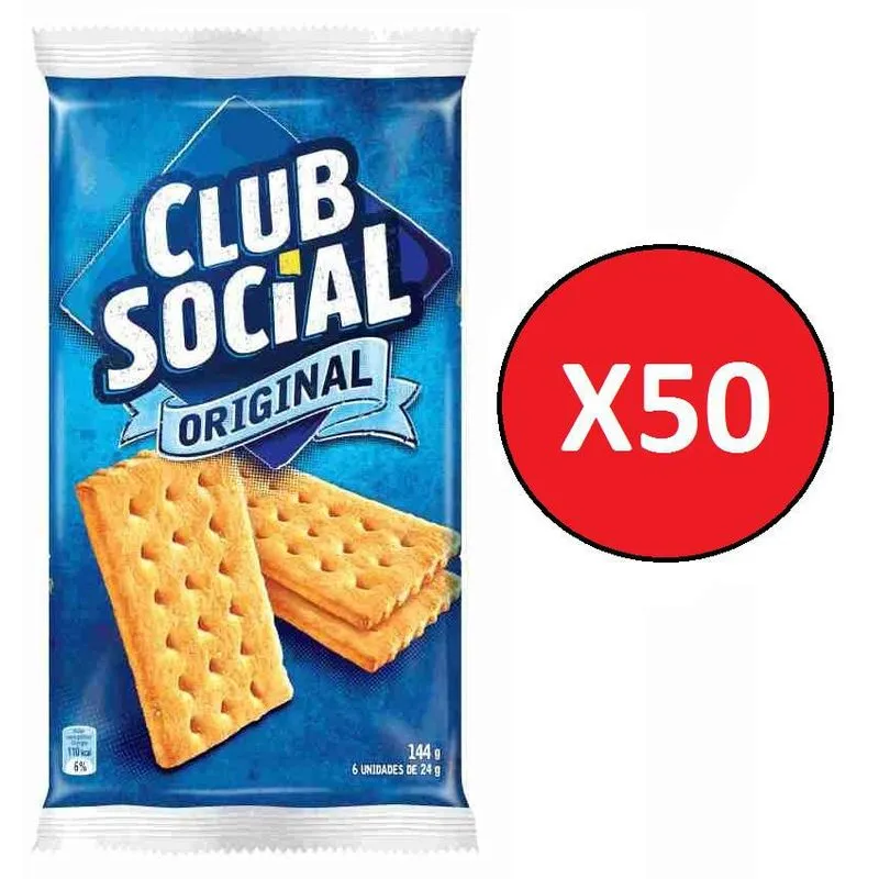 50 Pacotes Biscoito Club Social 6x24g -144gr Original