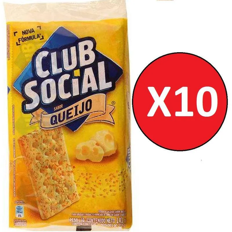 10 Pacotes Biscoito Club Social 6x23,5g -141gr Queijo