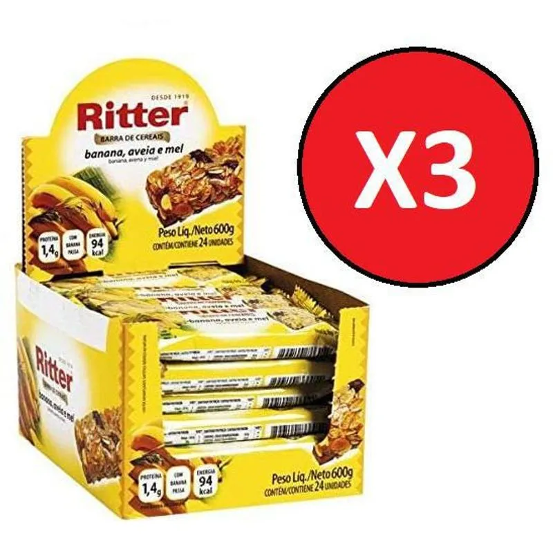 Kit 3 Cxs Barra Cereal Banana Aveia E Mel 24 X 25g Ritter