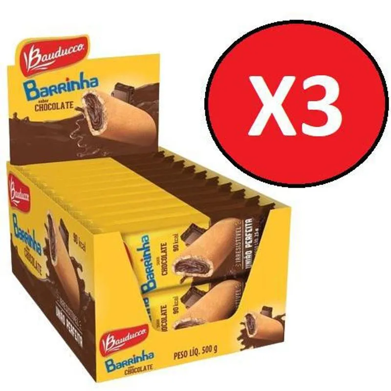 Kit 3 Cxs Barrinha Chocolate Bauducco Display C/20x30g=60un
