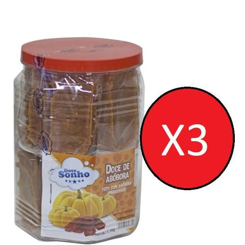 3 Potes De Doce De Abóbora Doce Sonho Pote 1,1kg Com 20un