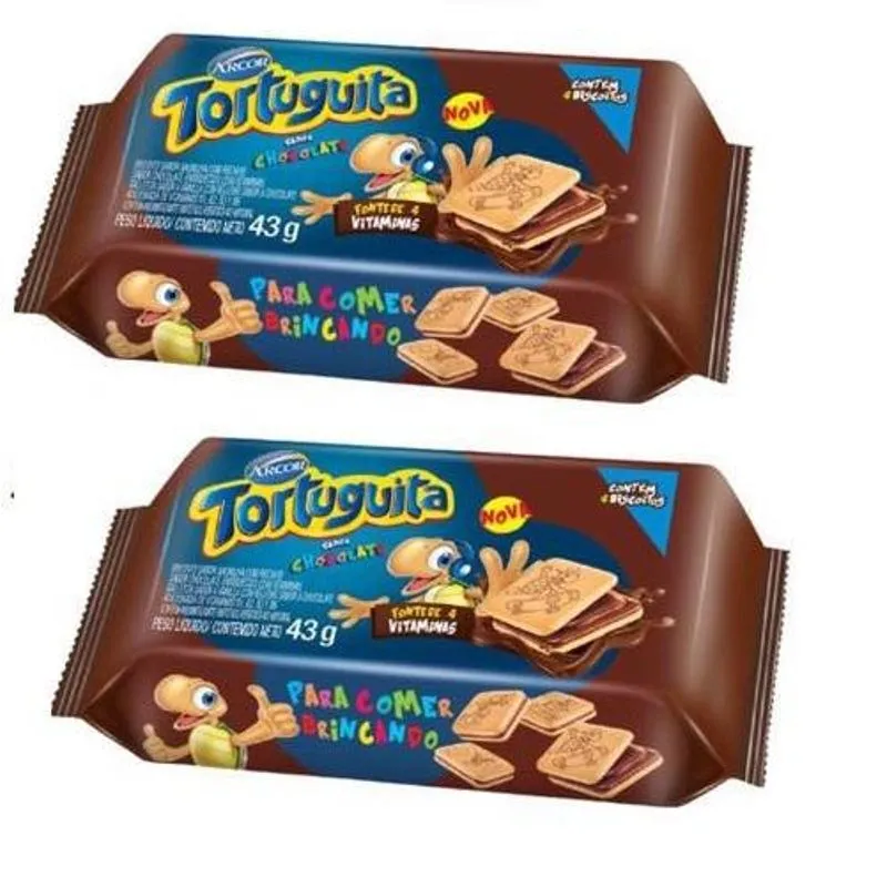 2 Pcts Biscoito Recheado Chocolate Tortuguita 12x43g=24un