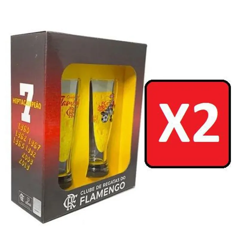 Kit Flamengo 4 Copos De Chopp Lager 300ml Na Luva